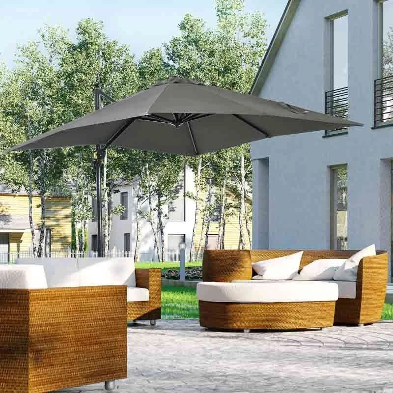 Outsunny 2.5 X 2.5m Offset Cantilever Parasol Hanging 360° Rotation With Crank Handle And Cross Base - Grey - 84D-051V00GY - Image 10