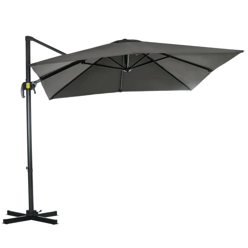Outsunny 2.5 X 2.5m Offset Cantilever Parasol Hanging 360° Rotation With Crank Handle And Cross Base - Grey - 84D-051V00GY - Image 2