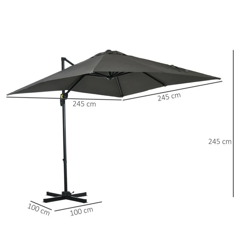 Outsunny 2.5 X 2.5m Offset Cantilever Parasol Hanging 360° Rotation With Crank Handle And Cross Base - Grey - 84D-051V00GY - Image 9