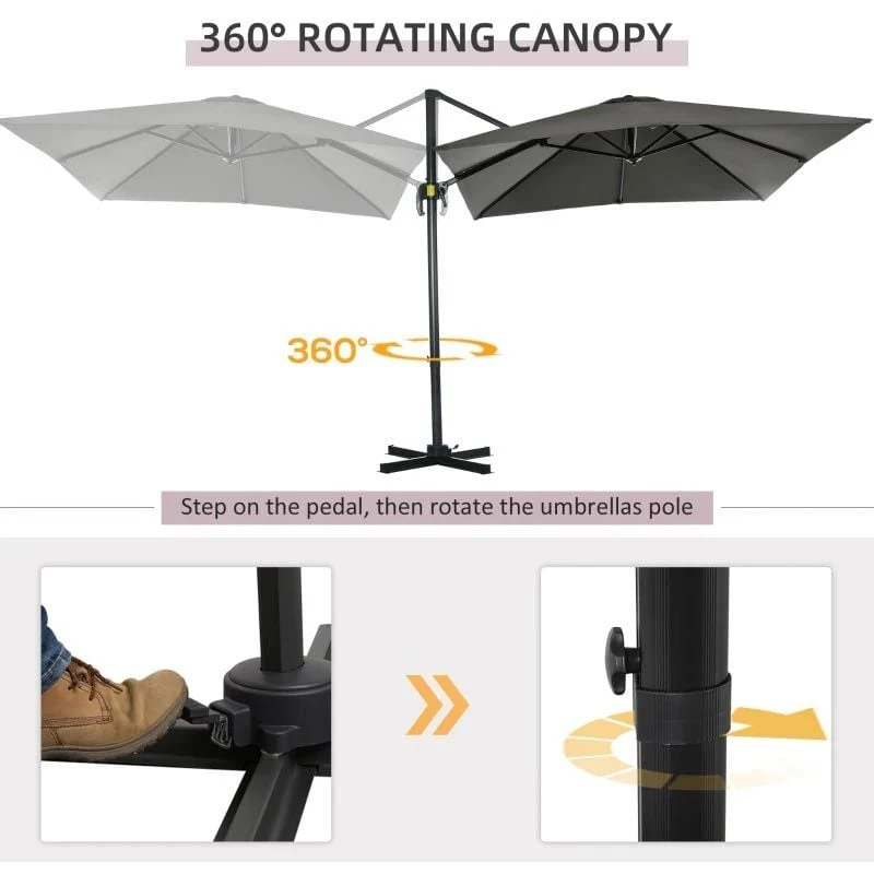Outsunny 2.5 X 2.5m Offset Cantilever Parasol Hanging 360° Rotation With Crank Handle And Cross Base - Grey - 84D-051V00GY - Image 8