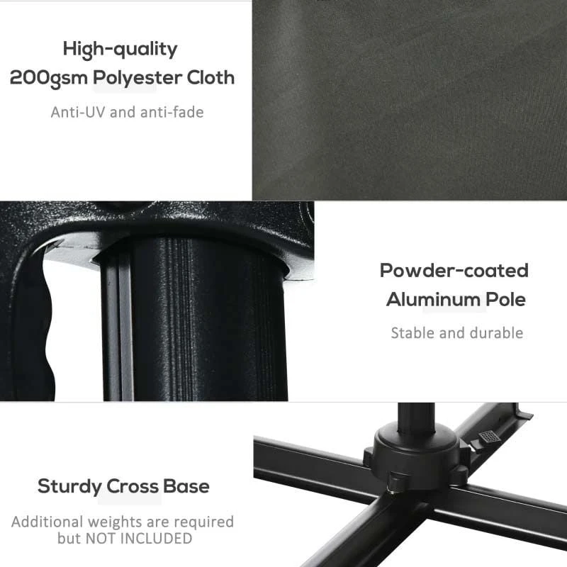 Outsunny 2.5 X 2.5m Offset Cantilever Parasol Hanging 360° Rotation With Crank Handle And Cross Base - Grey - 84D-051V00GY - Image 5