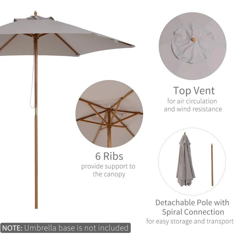 Outsunny 2.5m Wooden Parasol - Grey - 84D-056GY - Image 9