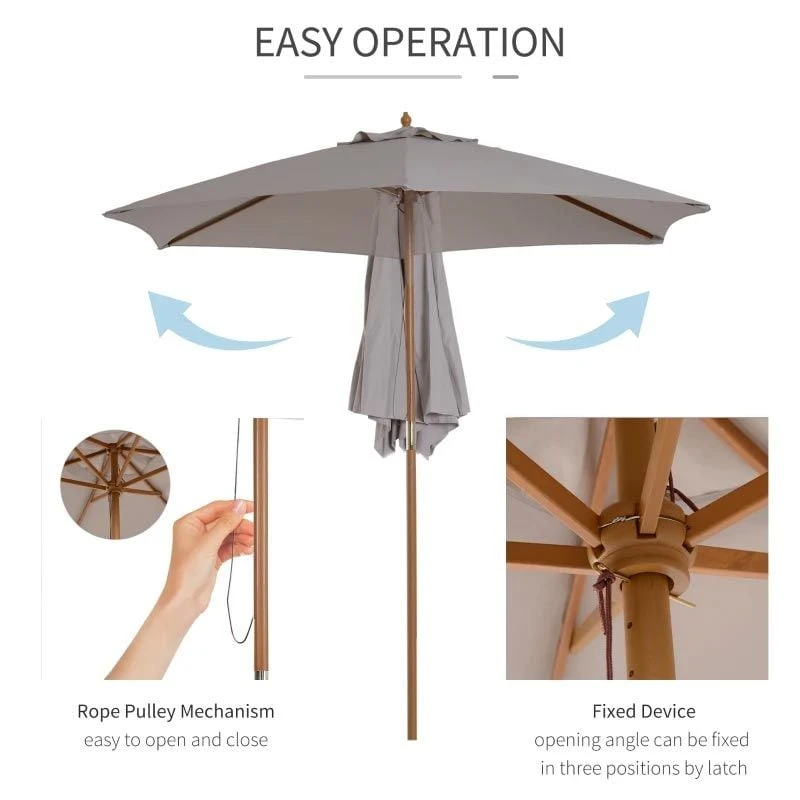 Outsunny 2.5m Wooden Parasol - Grey - 84D-056GY - Image 8