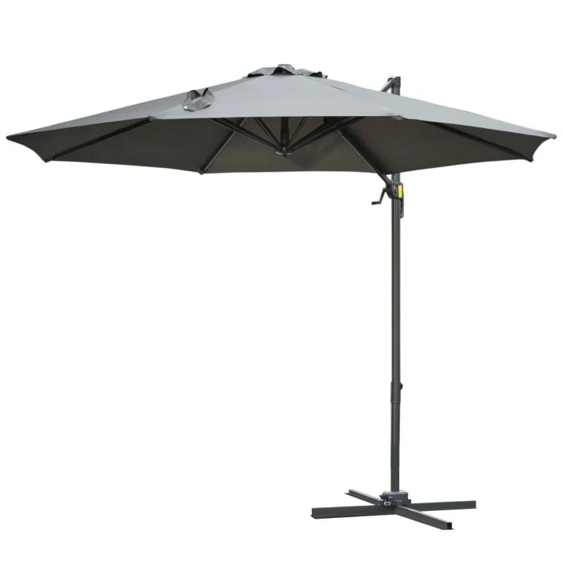 Outsunny 3m Cantilever Hanging Offset Parasol 360° Rotation With Base - Dark Grey - 84D-065CG - Image 2