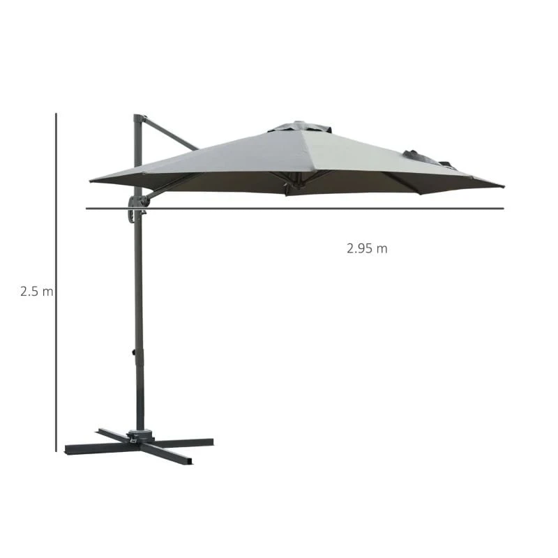 Outsunny 3m Cantilever Hanging Offset Parasol 360° Rotation With Base - Dark Grey - 84D-065CG - Image 10