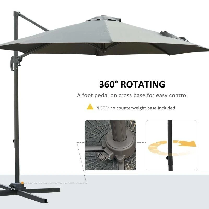 Outsunny 3m Cantilever Hanging Offset Parasol 360° Rotation With Base - Dark Grey - 84D-065CG - Image 9