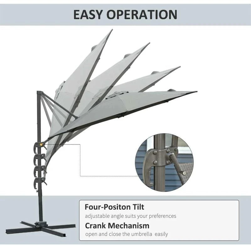 Outsunny 3m Cantilever Hanging Offset Parasol 360° Rotation With Base - Dark Grey - 84D-065CG - Image 8