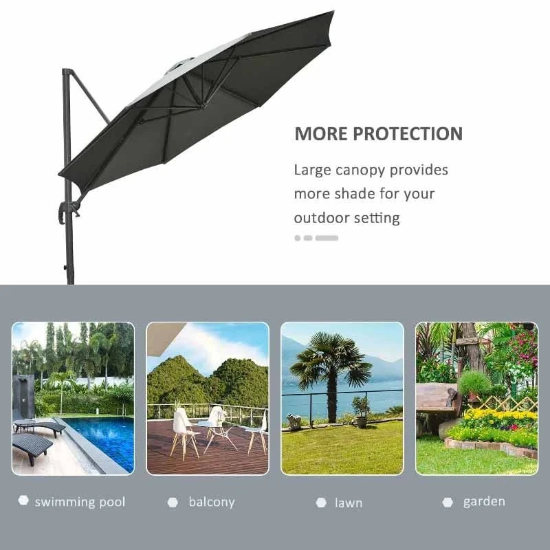 Outsunny 3m Cantilever Hanging Offset Parasol 360° Rotation With Base - Dark Grey - 84D-065CG - Image 6