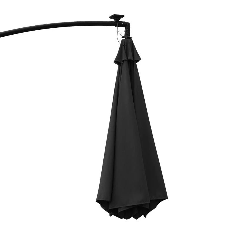 Outsunny 3m LED Banana Cantilever Parasol With Crank Cross Base - Black - 84D-066BK - Image 3