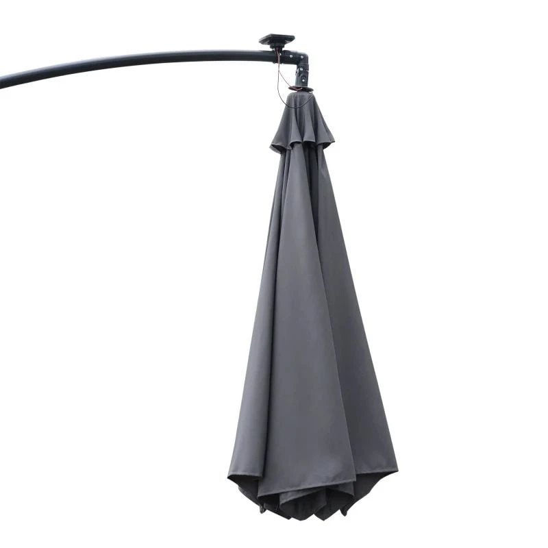 Outsunny 2.95m LED Patio Banana Umbrella Cantilever Parasol With Crank Cross Base - Grey - 84D-066GY - Image 4