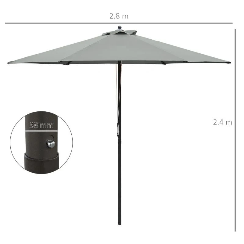 Outsunny 2.8m Patio Sun Parasol With 6 Ribs - Dark Grey - 84D-067CG - Image 9