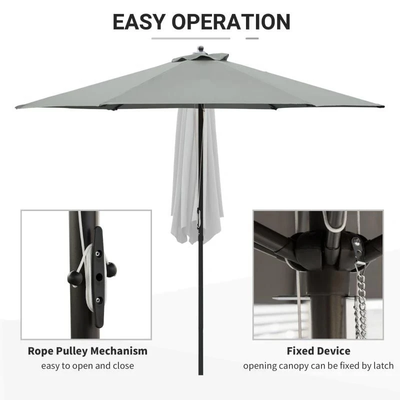 Outsunny 2.8m Patio Sun Parasol With 6 Ribs - Dark Grey - 84D-067CG - Image 7