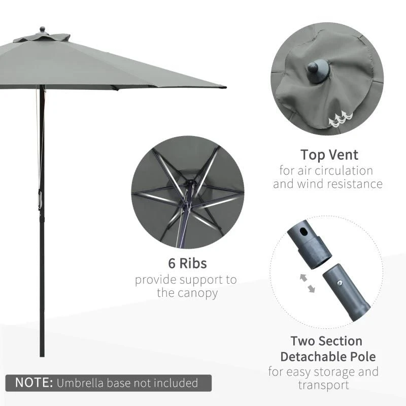 Outsunny 2.8m Patio Sun Parasol With 6 Ribs - Dark Grey - 84D-067CG - Image 8