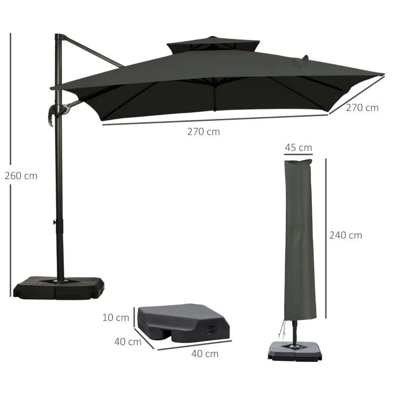 Outsunny Cantilever Parasol 360 Degree Rotation Angle Adjustment - Dark Grey - 84D-073CG - Image 10