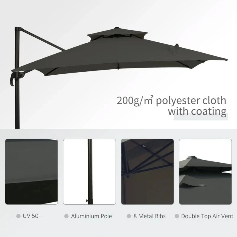 Outsunny Cantilever Parasol 360 Degree Rotation Angle Adjustment - Dark Grey - 84D-073CG - Image 7