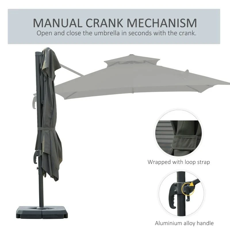Outsunny Cantilever Parasol 360 Degree Rotation Angle Adjustment - Dark Grey - 84D-073CG - Image 6