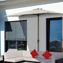 Outsunny 2.3m Half Steel Frame Outdoor Parasol - Beige - 84D-074BG