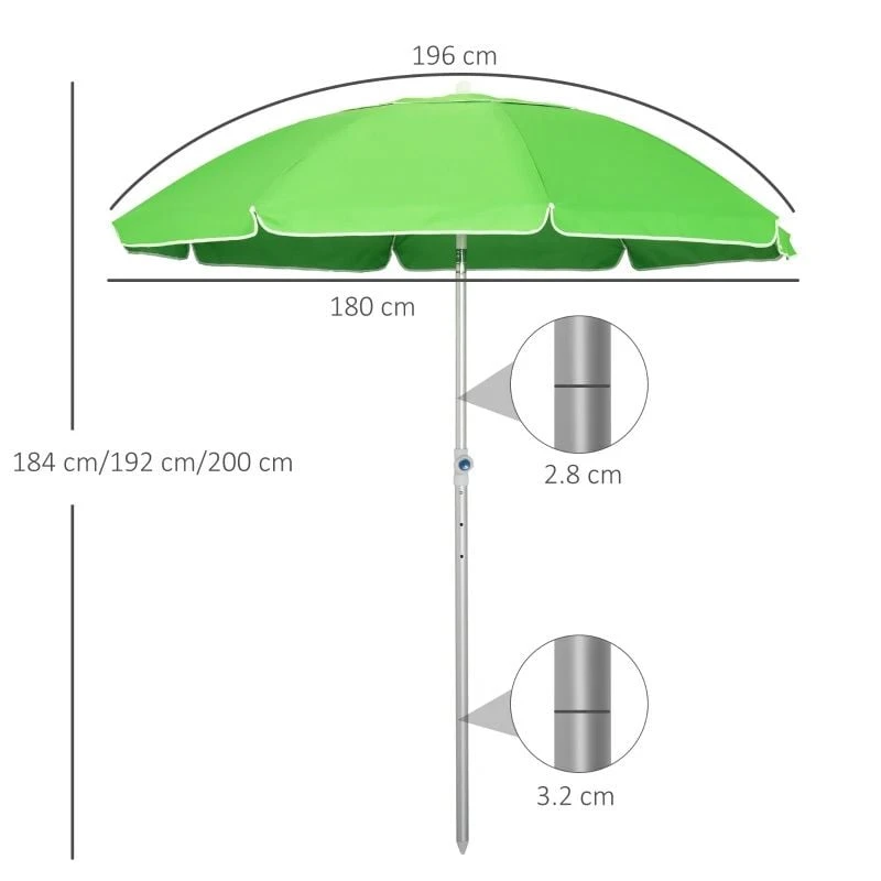 Outsunny 1.9m Beach Umbrella With Adjustable Angle Pointed Design Carry Bag - Green - 84D-092GN - Image 10