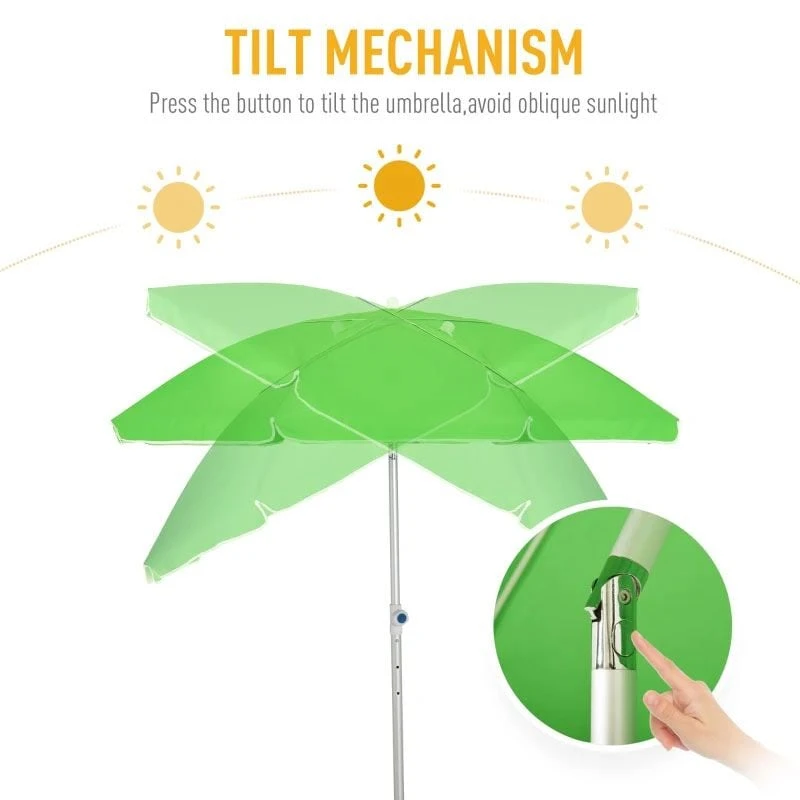 Outsunny 1.9m Beach Umbrella With Adjustable Angle Pointed Design Carry Bag - Green - 84D-092GN - Image 9