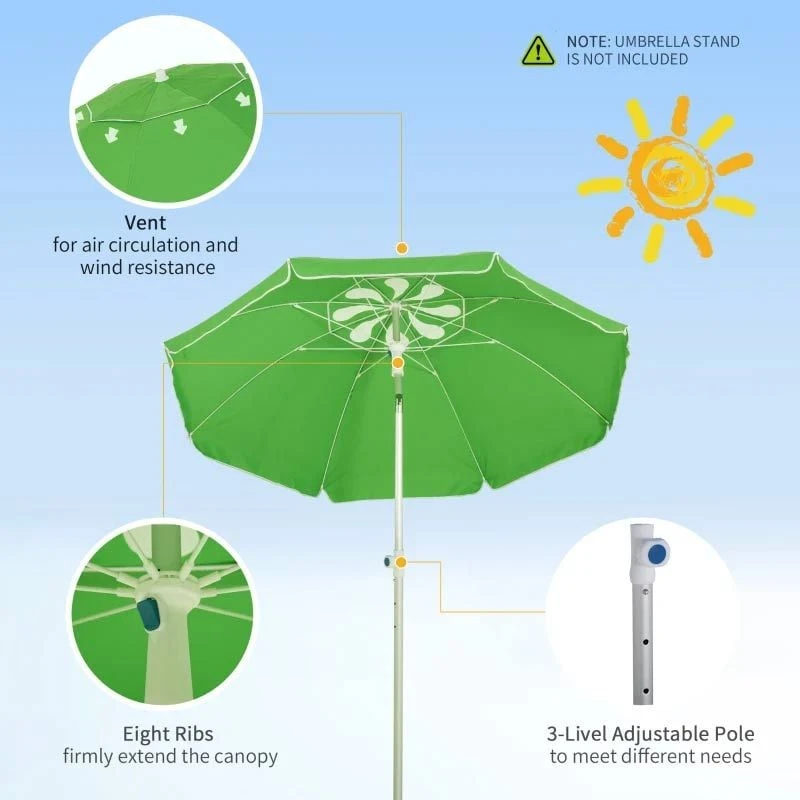 Outsunny 1.9m Beach Umbrella With Adjustable Angle Pointed Design Carry Bag - Green - 84D-092GN - Image 7