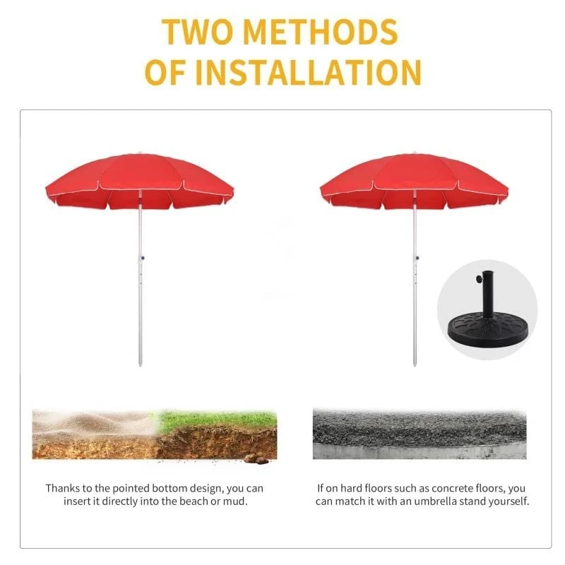 Outsunny 1.9m Beach Umbrella With Adjustable Angle Pointed Design Carry Bag - Red - 84D-092RD - Image 6