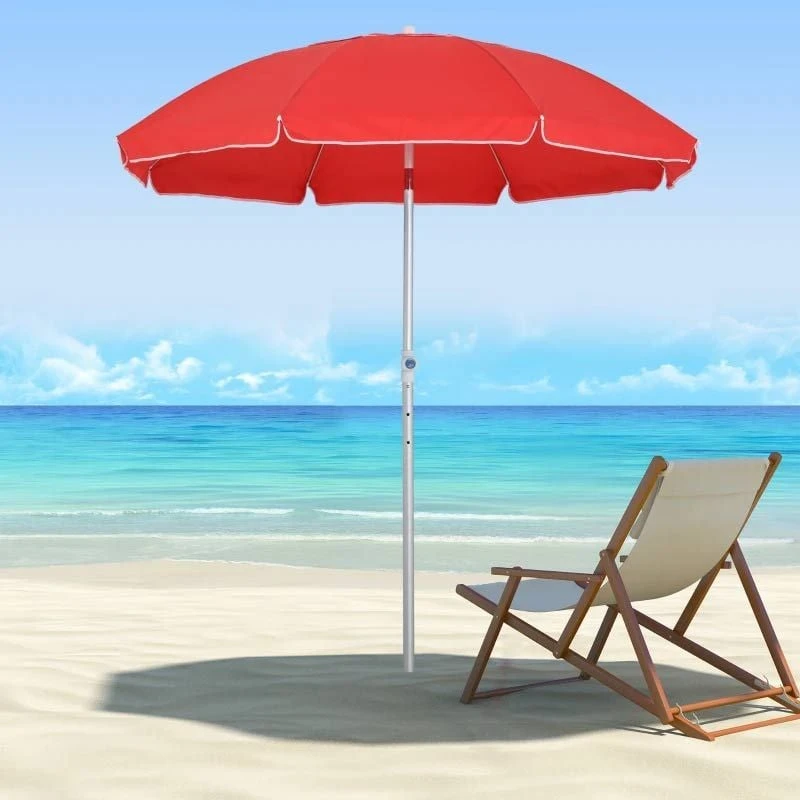 Outsunny 1.9m Beach Umbrella With Adjustable Angle Pointed Design Carry Bag - Red - 84D-092RD - Image 3
