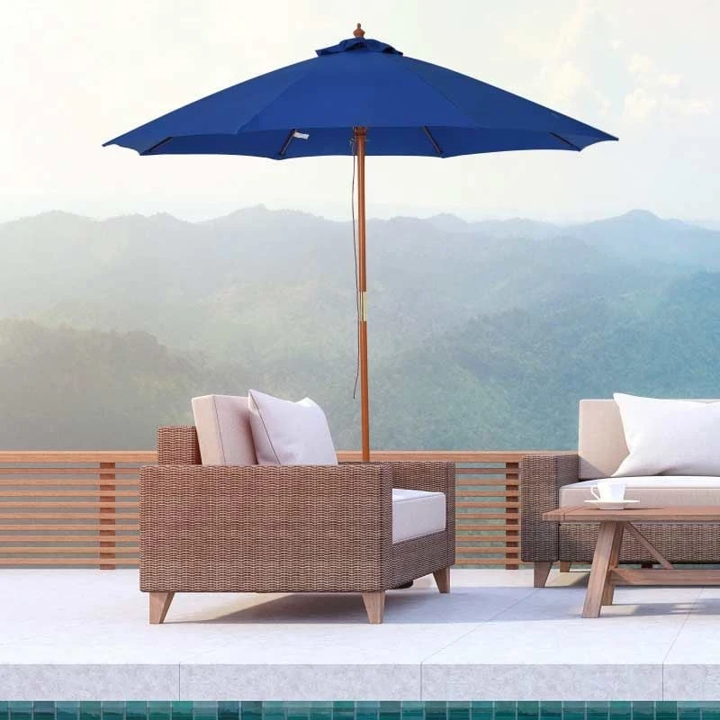 Outsunny 2.5m Wooden Garden Parasol - Blue - 84D-097BU