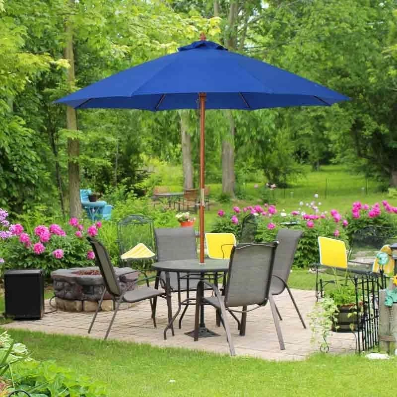 Outsunny 2.5m Wooden Garden Parasol - Blue - 84D-097BU - Image 3