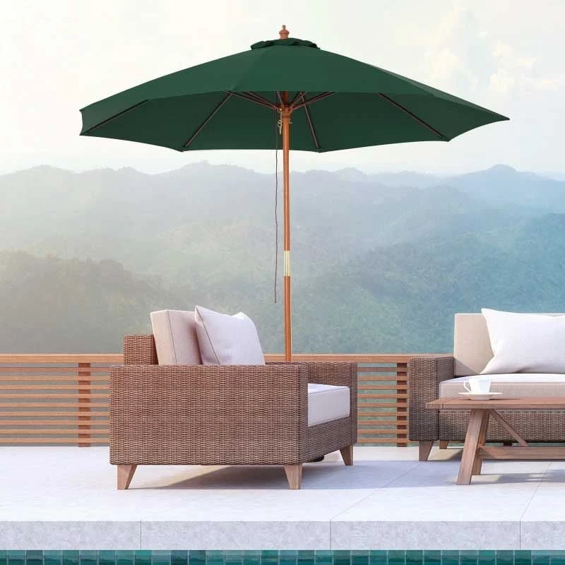 Outsunny 2.5m Wooden Garden Parasol - Dark Green - 84D-097GN