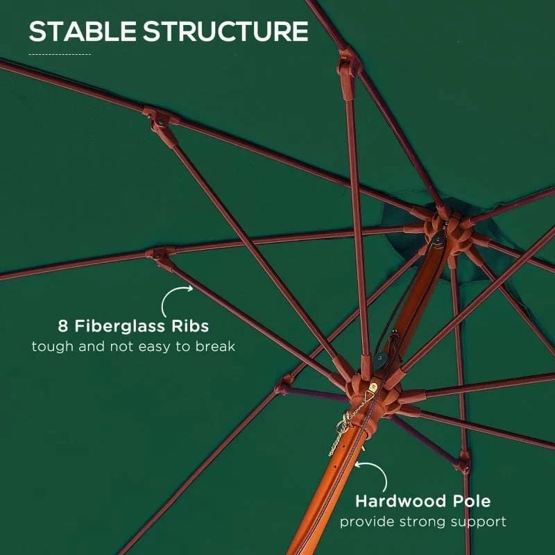 Outsunny 2.5m Wooden Garden Parasol - Dark Green - 84D-097GN - Image 10