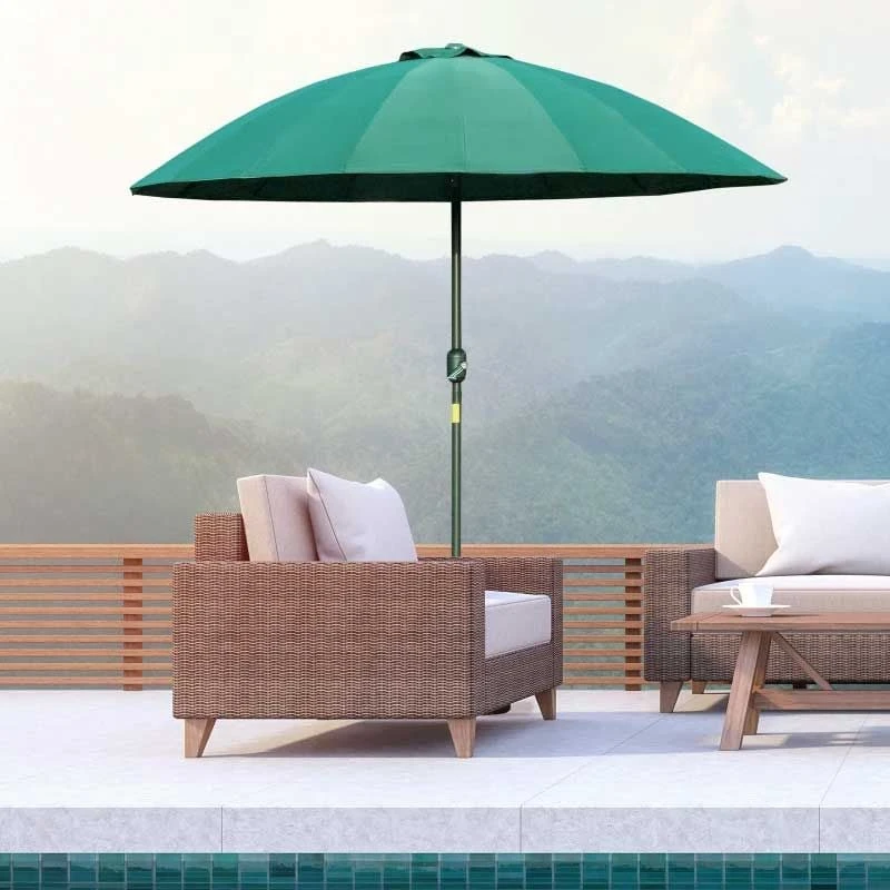 Outsunny Sun Shade Parasol With 18 Sturdy Ribs & Push Button Tilt Crank - Dark Green - 84D-103GN