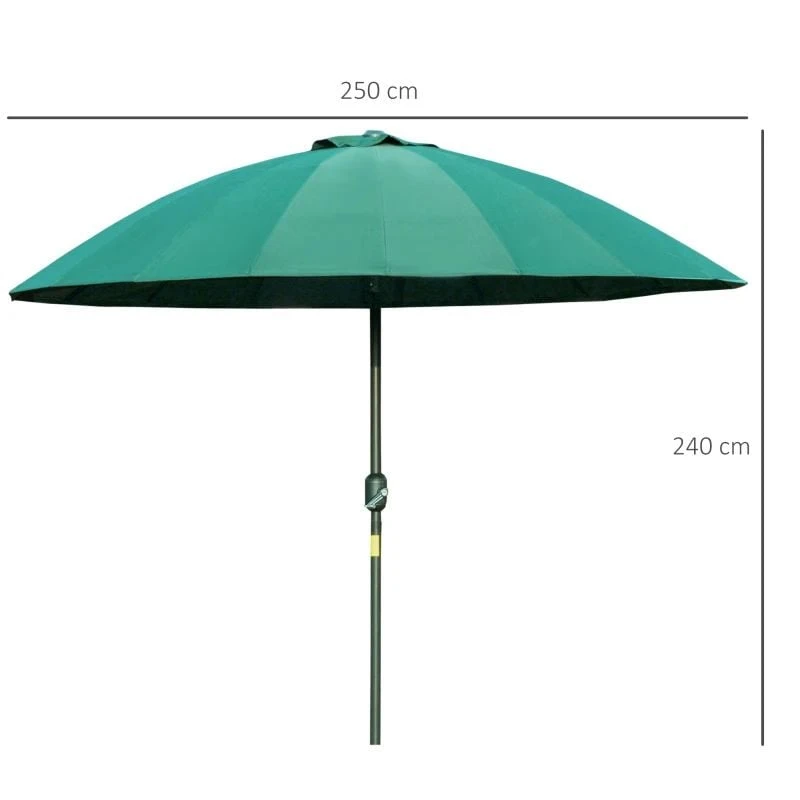 Outsunny Sun Shade Parasol With 18 Sturdy Ribs & Push Button Tilt Crank - Dark Green - 84D-103GN - Image 10