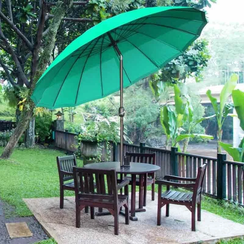 Outsunny Sun Shade Parasol With 18 Sturdy Ribs & Push Button Tilt Crank - Dark Green - 84D-103GN - Image 3