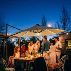 Outsunny 3m LED Cantilever Parasol With Solar Lights & Base - Brown - 84D-104CF