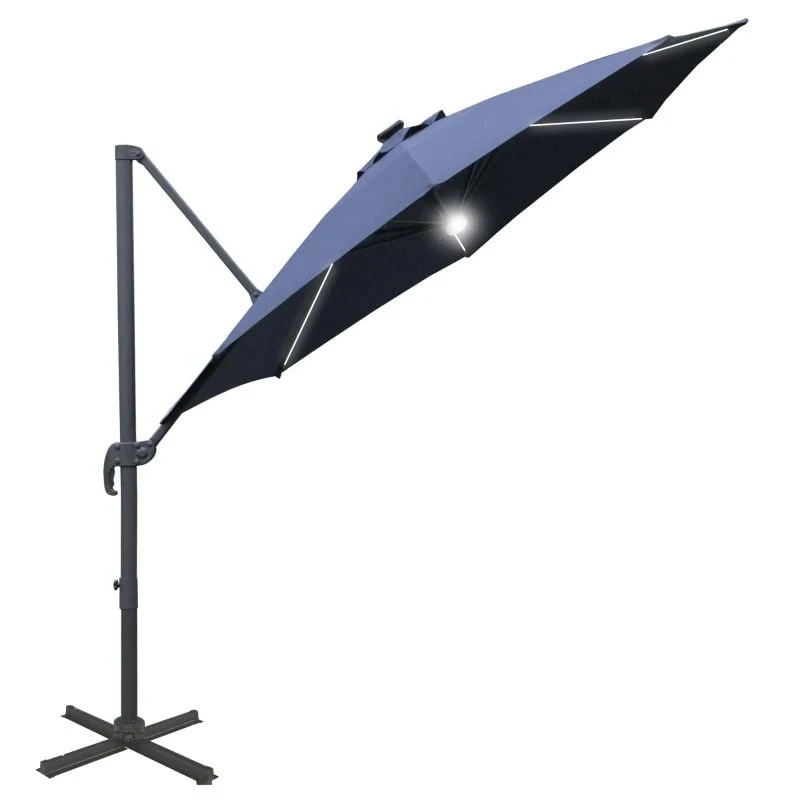 Outsunny 3m LED Cantilever Parasol With Base And Solar Lights - Blue - 84D-104NU - Image 2