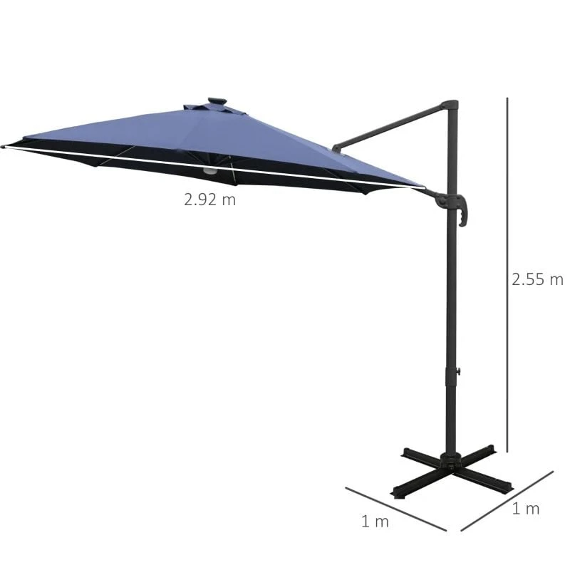 Outsunny 3m LED Cantilever Parasol With Base And Solar Lights - Blue - 84D-104NU - Image 9