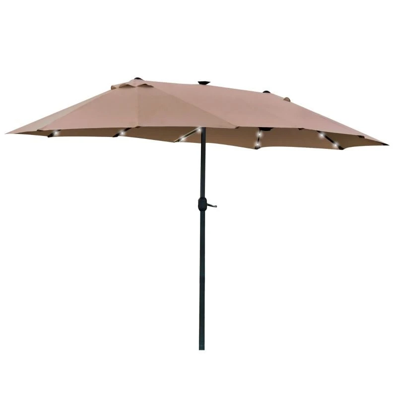 Outsunny 4.4m Double-Sided Parasol LED Solar Lights - Beige - 84D-106CF - Image 2