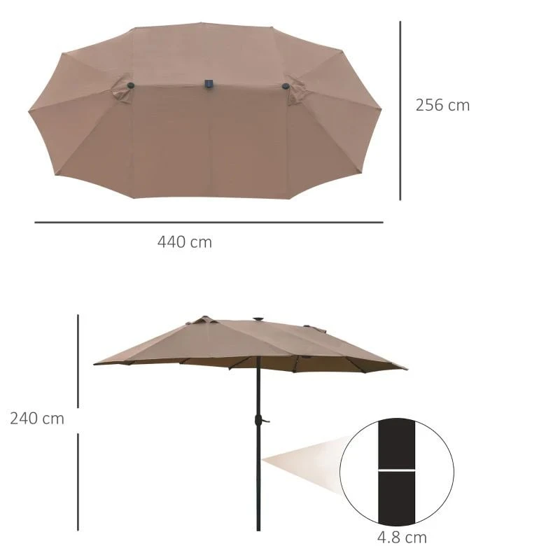 Outsunny 4.4m Double-Sided Parasol LED Solar Lights - Beige - 84D-106CF - Image 9