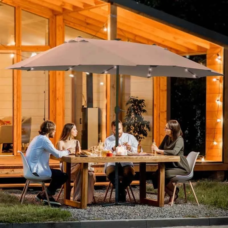 Outsunny 4.4m Double-Sided Parasol LED Solar Lights - Beige - 84D-106CF