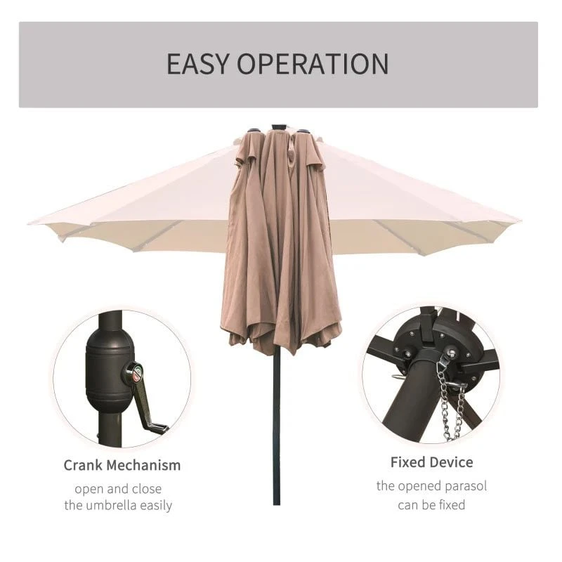 Outsunny 4.4m Double-Sided Parasol LED Solar Lights - Beige - 84D-106CF - Image 7
