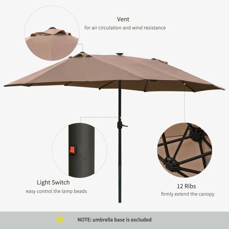Outsunny 4.4m Double-Sided Parasol LED Solar Lights - Beige - 84D-106CF - Image 6