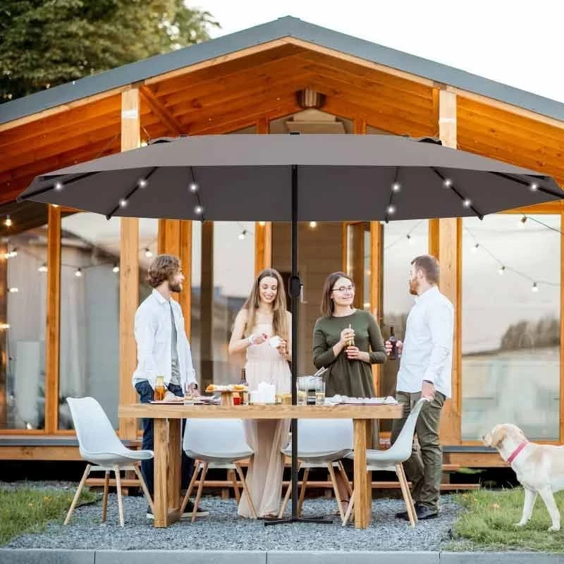 Outsunny 4.4m Double-Sided Sun Parasol LED Solar Lights - Dark Grey - 84D-106CG