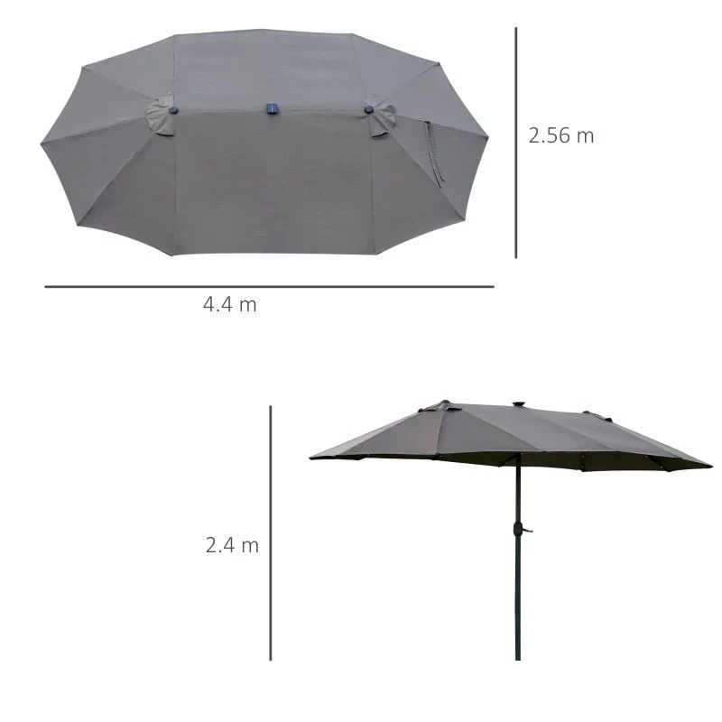 Outsunny 4.4m Double-Sided Sun Parasol LED Solar Lights - Dark Grey - 84D-106CG - Image 10