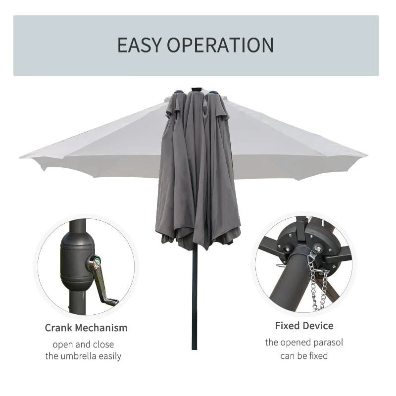 Outsunny 4.4m Double-Sided Sun Parasol LED Solar Lights - Dark Grey - 84D-106CG - Image 8