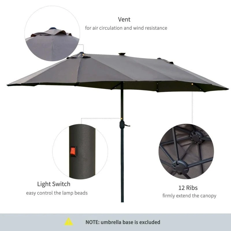 Outsunny 4.4m Double-Sided Sun Parasol LED Solar Lights - Dark Grey - 84D-106CG - Image 7