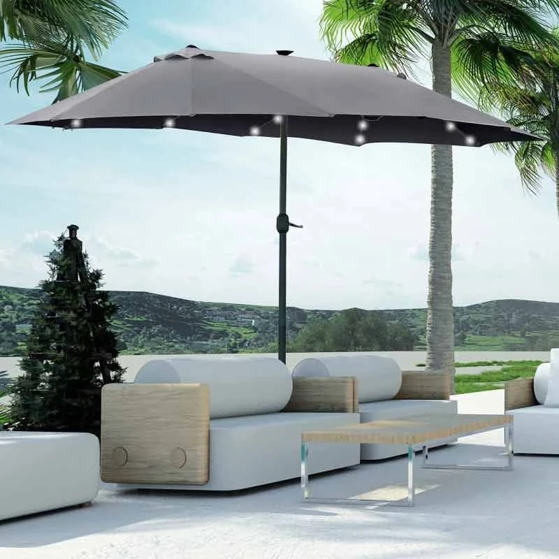 Outsunny 4.4m Double-Sided Sun Parasol LED Solar Lights - Dark Grey - 84D-106CG - Image 5