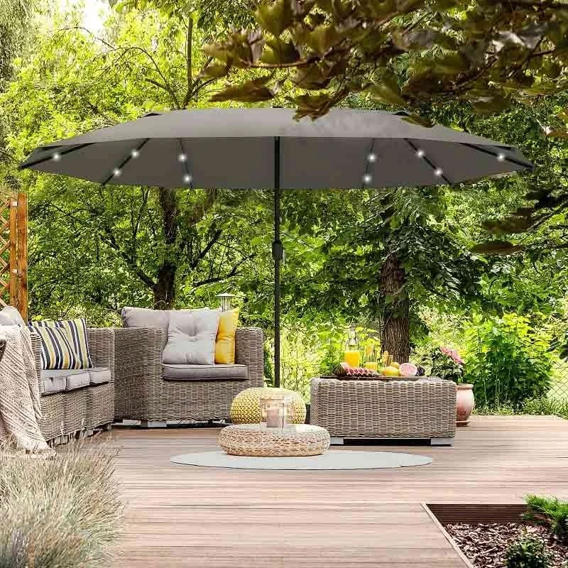 Outsunny 4.4m Double-Sided Sun Parasol LED Solar Lights - Dark Grey - 84D-106CG - Image 3