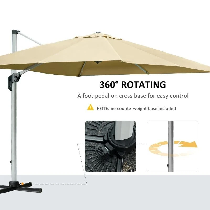 Outsunny 3 X 3m Cantilever Roma Parasol 360° Rotating With Cross Base - Beige - 84D-115 - Image 10
