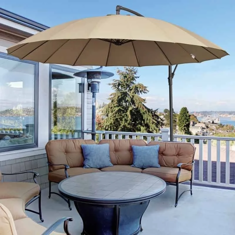 Outsunny 3m Cantilever Parasol With 18 Ribs & Vents - Adjustable Angle - Beige - 84D-118