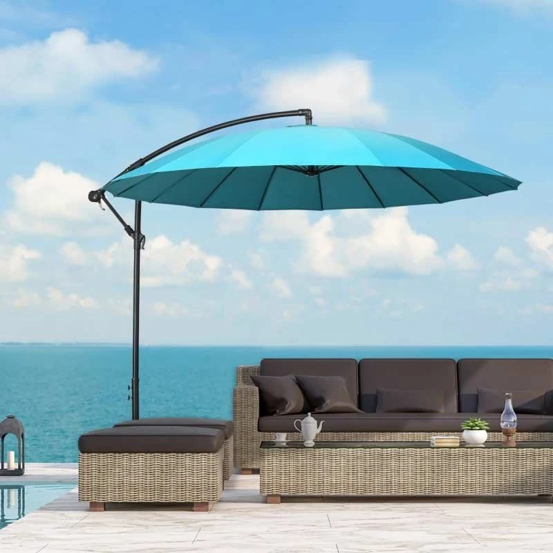 Outsunny 3m Cantilever Umbrella 18 Ribs & Vents Adjustable Angle - Green - 84D-118GN